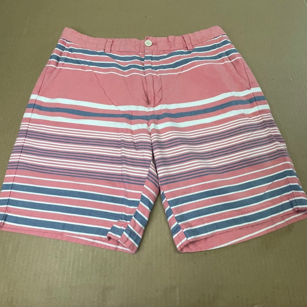 Vineyard Vines Mens Chino Shorts Sz 34 Pink‎ Navy Blue White Multi Stripe Cotton